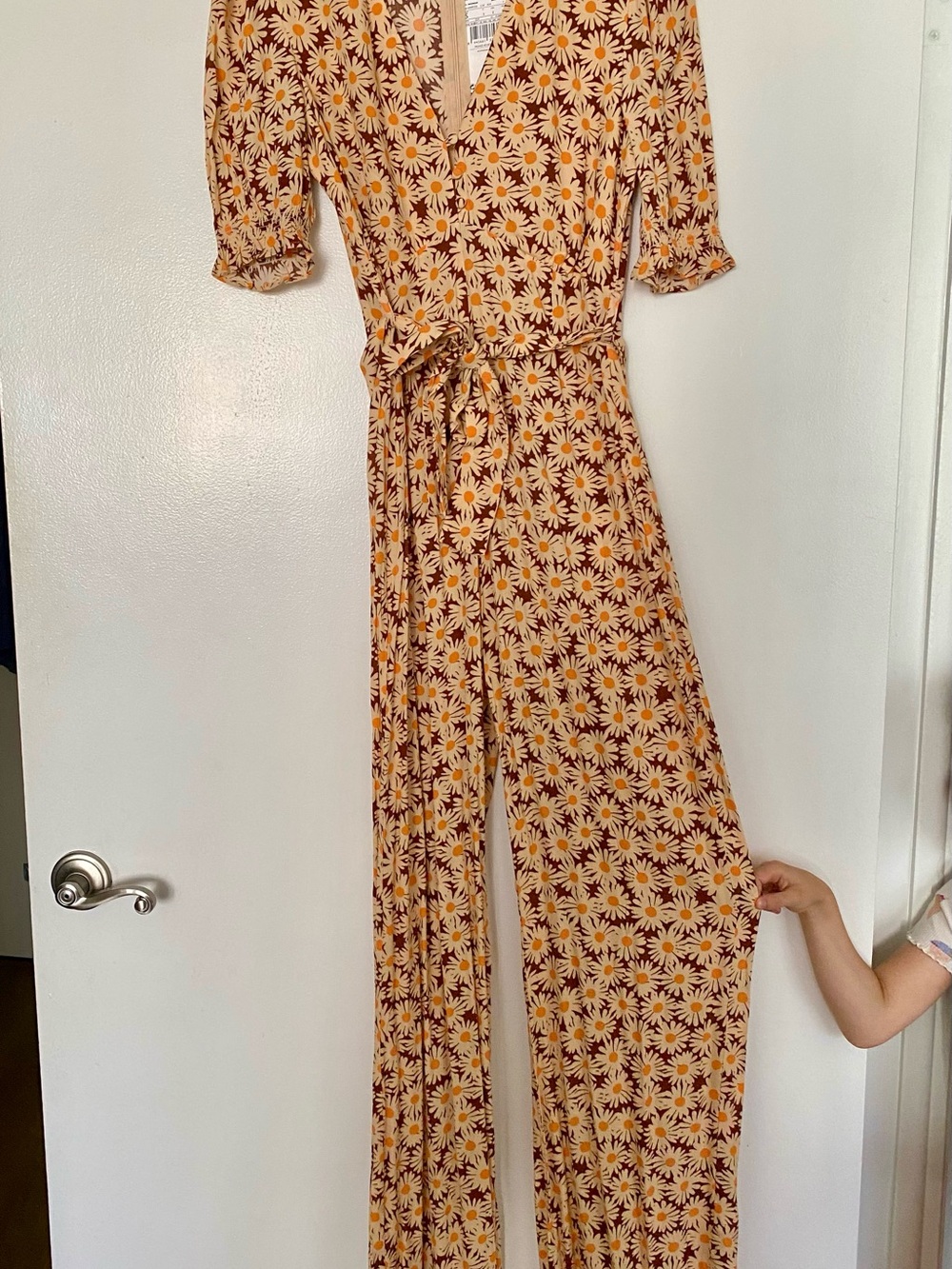 NWT Mango Mustard and Brown Daisy Wrap Jumpsuit